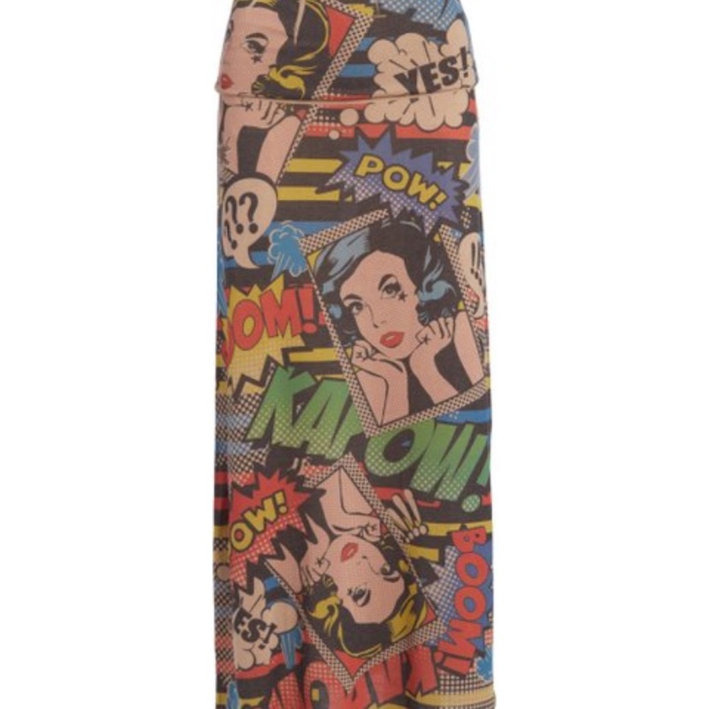 Pop Art Comic Print Maxi Skirt in Multicolor by